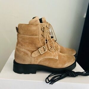 All Saints Paulina Suede Leather Buckle Moto Boot, Size 11, Brown/Tan, NWT‎